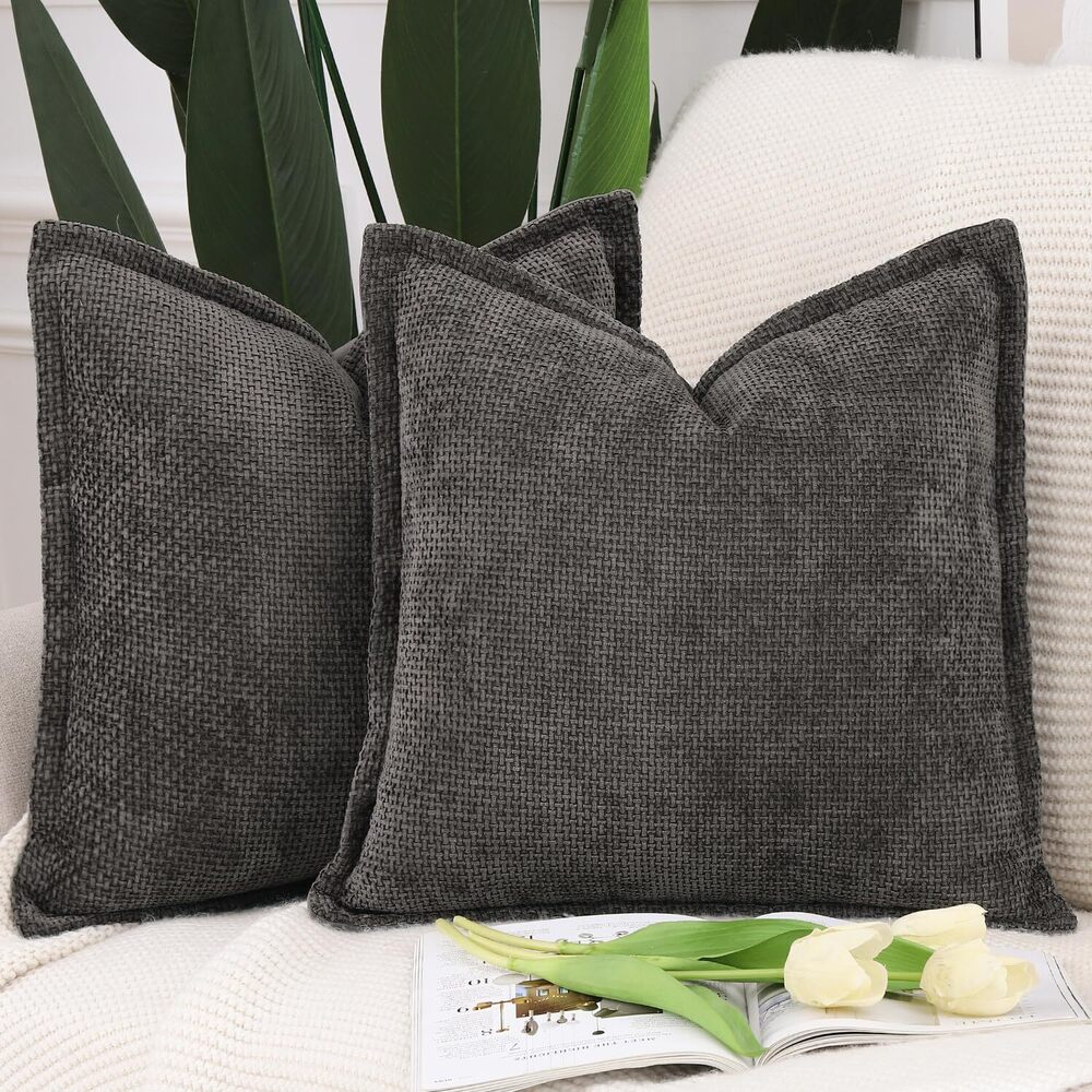 7916 Chenille Velvet Throw Pillow Covers with Flange Set of 2 Super Soft